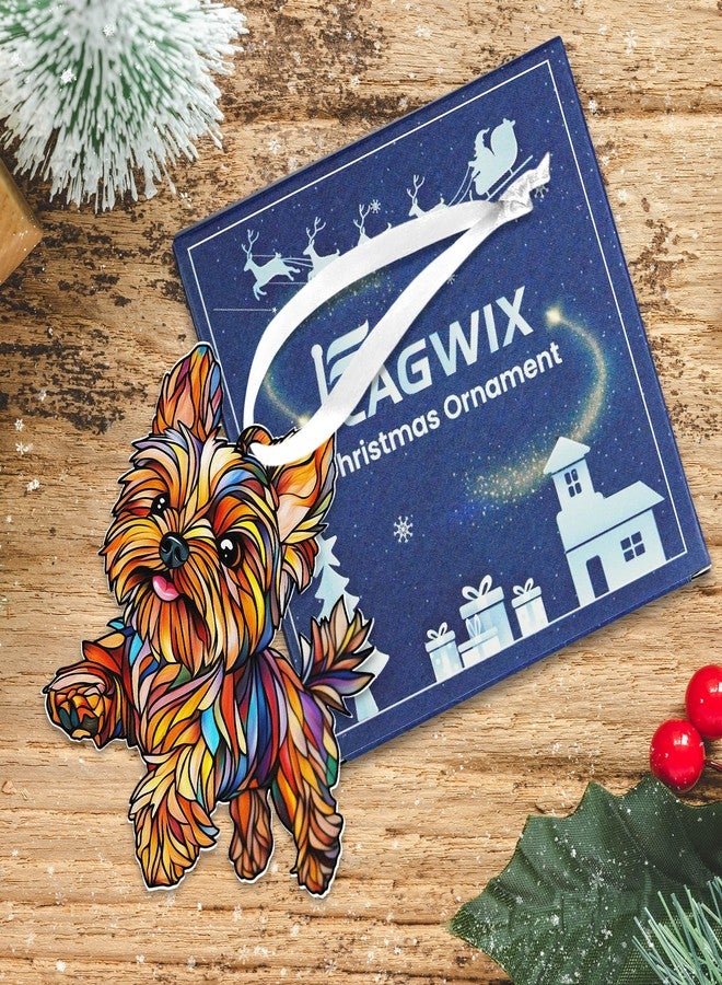 FLAGWIX Yorkie Christmas Ornaments - 2D Flat (Not 3D) Acrylic Dog Christmas Ornaments 2025 for Tree Decorations - Yorkie Ornament Gifts for Women Men, Dog Mom Gifts for Women, Gift for Animal Lover - Image 2